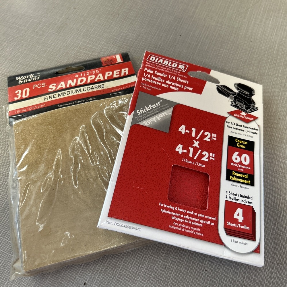 Sandpaper Lot -  Diablo Sand Sheets 1/4 4.5" x 4.5" Palm Sander 4 1/2"x5" 30 Pc